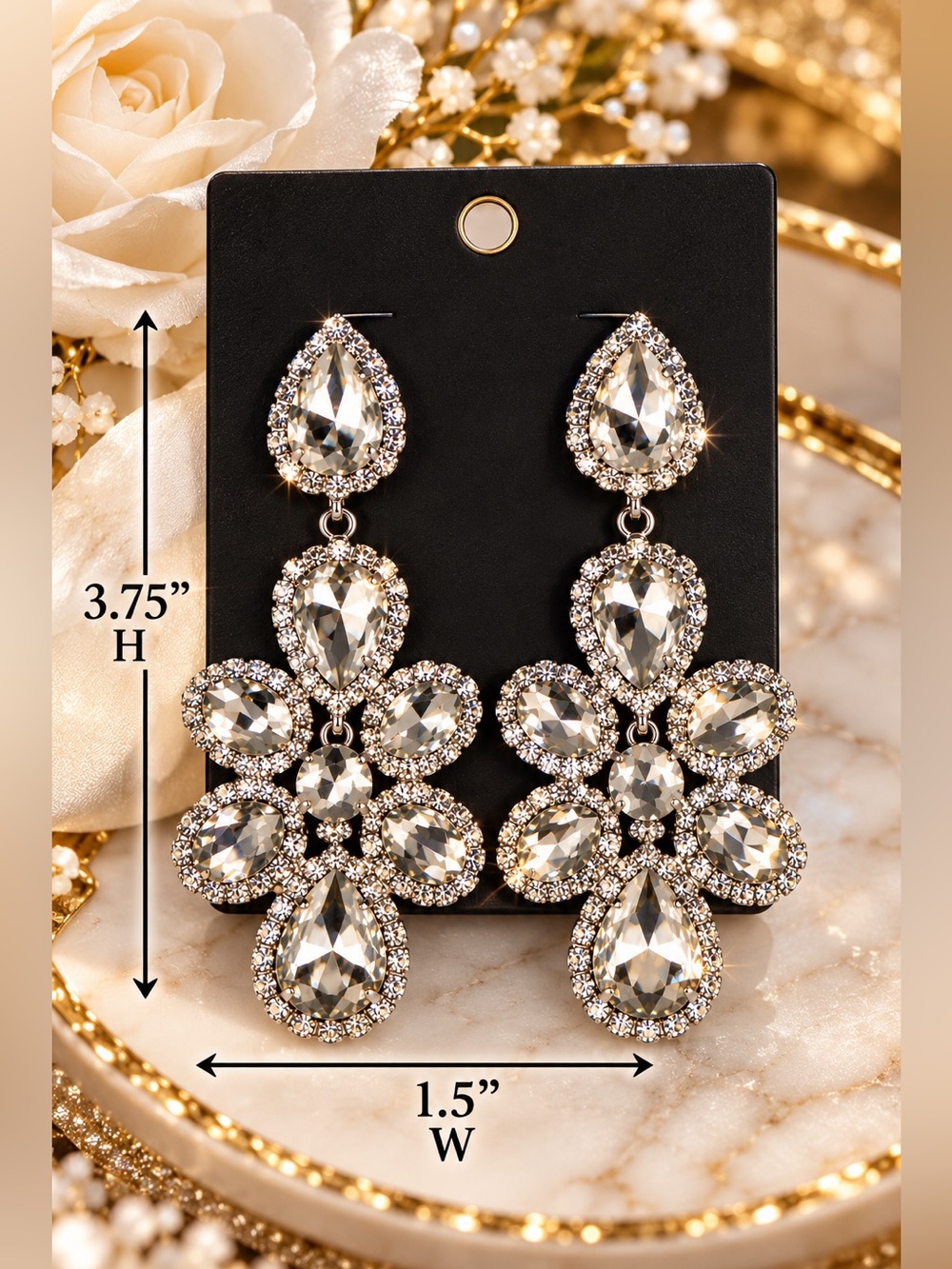 🩷🆕🩷Crystal Teardrop Floral Statement Earrings